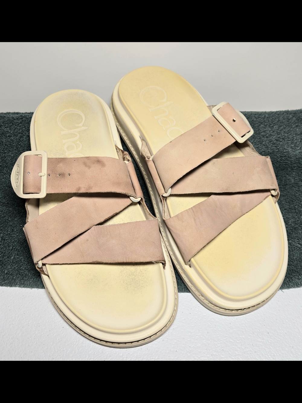 Chaco Lowdown Leather Slide Sandals Women's 9 Taupe